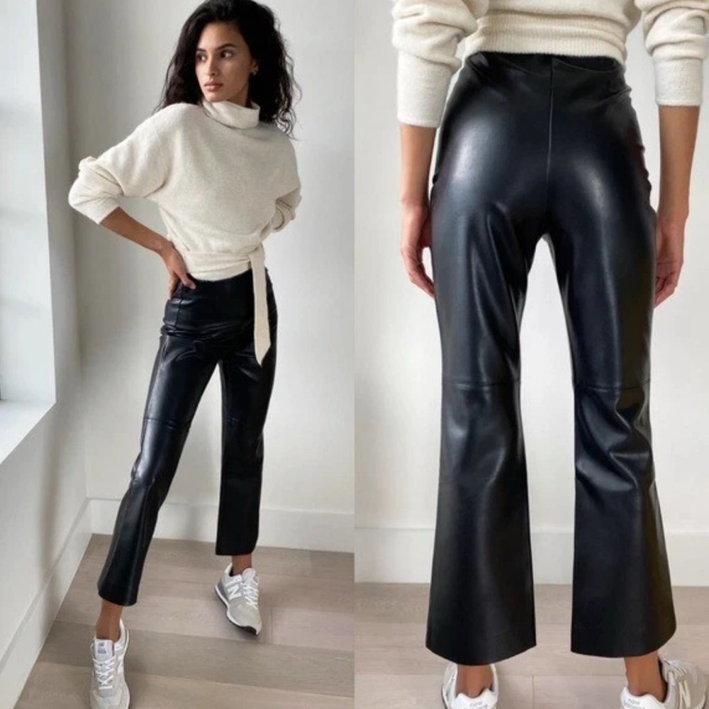 Aritzia Wilfred NEW Womens Porto Dress Pants Black High Rise Zip Faux Leather 2